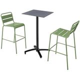 Oviala Business Set van hoge tafel in grijs laminaat en 2 cactusgroene hoge stoelen - groen Metaal 110543