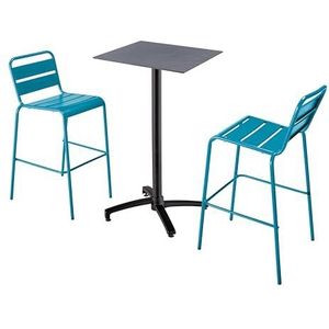 Oviala Business Set van hoge tafel in grijs laminaat en 2 hoge stoelen in pacific blue - blauw Metaal 110544