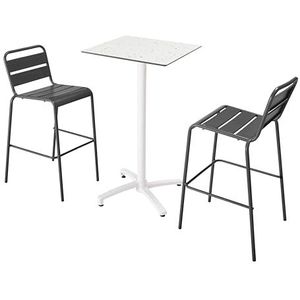 Oviala Business Set van terrazzo laminaat hoge tafel en 2 grijze stoelen - grijs Metaal 110547