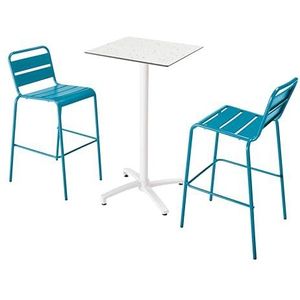 Oviala Business Set van terrazzo laminaat hoge tafel en 2 Pacific blauwe stoelen - blauw Metaal 110549