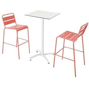 Oviala Business Terrazzo laminaat hoge tafel en 2 kleistoelen set - roze Metaal 110550