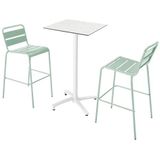 Oviala Business Set van terrazzo laminaat hoge tafel en 2 saliegroene stoelen - groen Metaal 110552