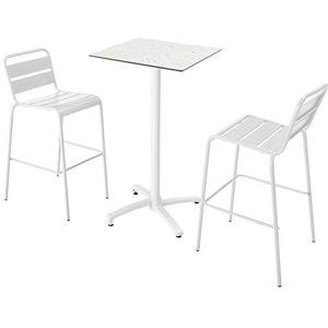 Oviala Terrazzo laminaat hoge tafel en 2 stoelen wit