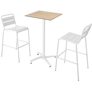 Oviala Business Set van naturel eiken laminaat hoge tafel en 2 witte stoelen - wit 110561