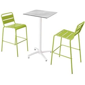 Oviala Business Set van hoge tafel in marmerlaminaat en 2 groene hoge stoelen - groen Metaal 110568