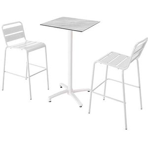 Oviala Business Set van marmeren laminaat hoge tafel en 2 witte hoge stoelen - wit 110571