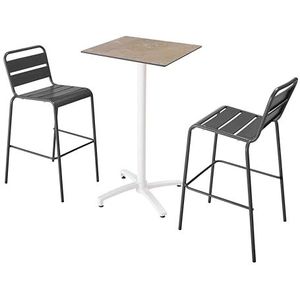 Oviala Beige marmer laminaat hoge tafel en 2 hoge stoelen grijs