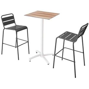 Oviala Business Set van donker eiken laminaat hoge tafel en 2 grijze stoelen - grijs Metaal 110582