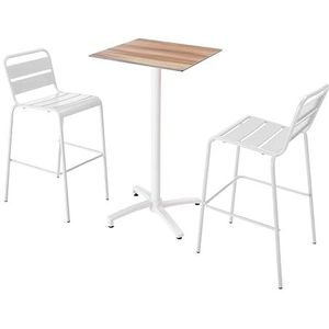 Oviala Business Set van donker eiken laminaat hoge tafel en 2 witte hoge stoelen - wit 110585