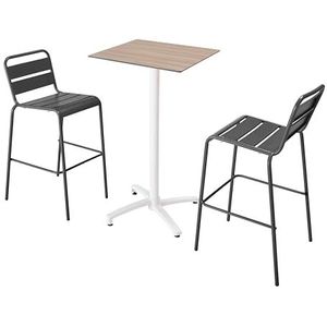 Oviala Business Set van licht eiken laminaat hoge tafel en 2 grijze hoge stoelen - grijs Metaal 110592