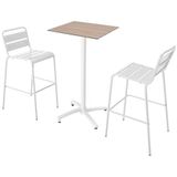 Oviala Business Set van licht eiken laminaat hoge tafel en 2 witte hoge stoelen - wit 110597