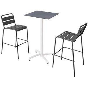 Oviala - Set hoge tafel met leisteen grijze laminaat en 2 hoge grijze stoelen