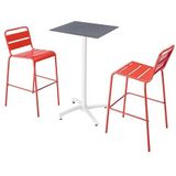 Oviala Business Set van hoge tafel in grijs leisteenlaminaat en 2 rode hoge stoelen - rood Metaal 110599