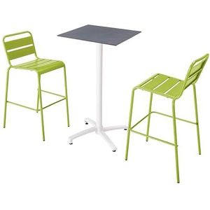 Oviala Business Set van hoge tafel in grijs leisteenlaminaat en 2 groene hoge stoelen - groen Metaal 110603