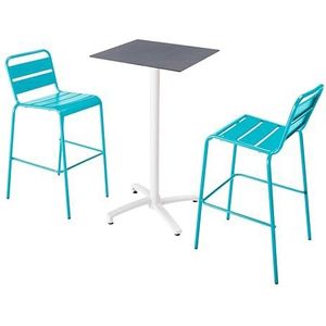 Oviala Business Set van hoge tafel in grijs leisteenlaminaat en 2 blauwe hoge stoelen - blauw Metaal 110604