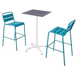 Oviala Business Set van hoge tafel in grijs leisteenlaminaat en 2 Pacific blauwe stoelen - blauw Metaal 110606