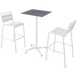 Oviala Business Set van hoge tafel in grijs laminaat en 2 witte hoge stoelen - wit 110609