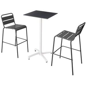 Oviala Business Zwart gelamineerde hoge tafel set met 2 grijze hoge stoelen - grijs Metaal 110610