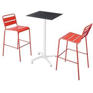 Oviala Business Zwart gelamineerde hoge tafelset met 2 rode hoge stoelen - rood Metaal 110611