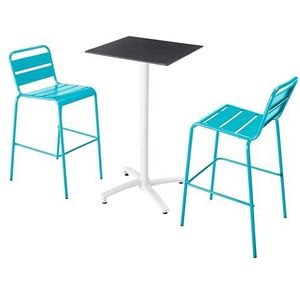 Oviala Business Set van zwarte laminaat hoge tafel en 2 blauwe hoge stoelen - blauw Metaal 110614