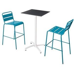 Oviala Business Set van zwarte laminaat hoge tafel en 2 Pacific blauwe hoge stoelen - blauw Metaal 110618