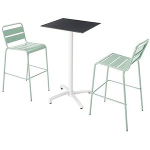 Oviala Business Set van hoge tafel in zwart laminaat en 2 saliegroene hoge stoelen - groen Metaal 110620