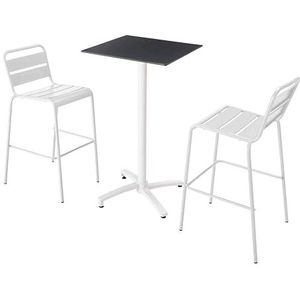 Oviala Business Set van zwarte laminaat hoge tafel en 2 witte hoge stoelen - wit 110621