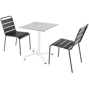 Oviala Business Terrazzo laminaat terrastafel en 2 grijze stoelen set - grijs Metaal 110622