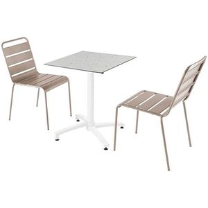 Oviala Business Terrazzo laminaat terrastafel en 2 taupe stoelen - grijs Metaal 110623
