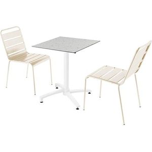 Oviala Business Terrazzo laminaat terrastafel en 2 ivoorkleurige stoelen set - wit Metaal 110626