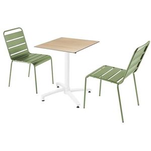 Oviala Business Set van eiken laminaat eettafel en 2 cactusgroene stoelen - groen Metaal 110631