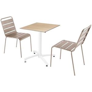 Oviala Business Set van eiken laminaat eettafel en 2 taupe stoelen - grijs Metaal 110634