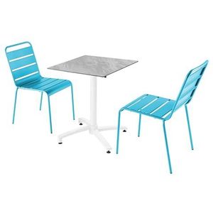 Oviala Business Set van marmer laminaat terrastafel en 2 blauwe stoelen - blauw Metaal 110642