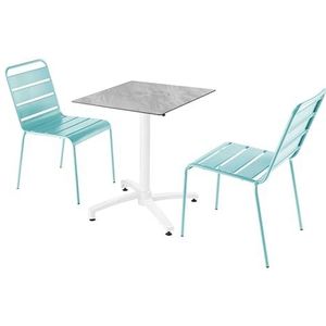Oviala Business Set van gelamineerde marmeren terrastafel en 2 turquoise stoelen - blauw Metaal 110645