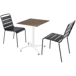 Oviala Business Set van taupe laminaat terrastafel en 2 grijze stoelen - grijs Metaal 110651