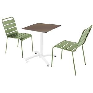 Oviala Business Set van terrastafel in taupe laminaat en 2 cactusgroene stoelen - groen Metaal 110654