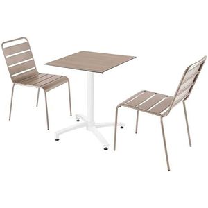 Oviala Business Set van licht eiken laminaat terrastafel en 2 taupe stoelen - grijs Metaal 110668