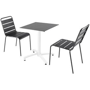Oviala Business Set van terrastafel in leisteenlaminaat en 2 grijze stoelen - grijs Metaal 110672