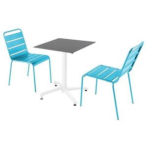 Oviala Business Set van leisteen laminaat terrastafel en 2 blauwe stoelen - blauw Metaal 110678