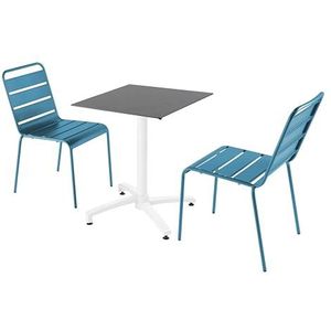 Oviala Business Set van leisteen laminaat terrastafel en 2 Pacific blauwe stoelen - blauw Metaal 110680