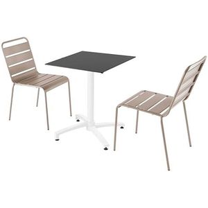 Oviala Business Set van zwarte laminaat terrastafel en 2 taupe stoelen - grijs Metaal 110690