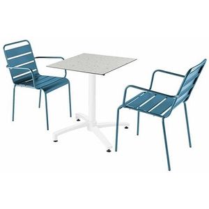 Oviala Business Terrazzo laminaat terrastafel en 2 stoelen, pacifisch blauw - blauw Metaal 110698