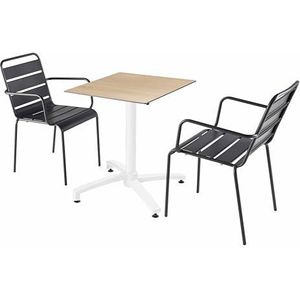 Oviala Business Set van eiken terrastafel en 2 grijze fauteuils - grijs 110706