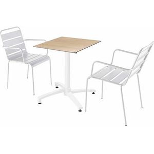 Oviala Business Set van eiken laminaat terrastafel en 2 witte fauteuils - wit 110710