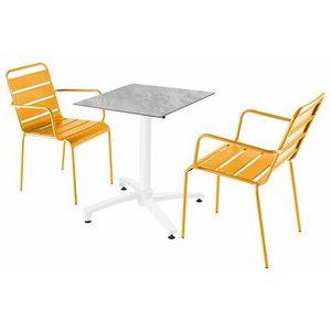 Oviala Business Set van marmeren gelamineerde terrastafel en 2 gele fauteuils - geel Metaal 110711