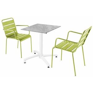 Oviala Business Set van marmer laminaat terrastafel en 2 groene armstoelen - groen Metaal 110717