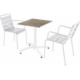 Oviala Business Set van beige marmeren laminaat terrastafel en 2 witte fauteuils - wit Metaal 110724
