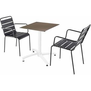 Oviala Business Set van terrastafel in taupe laminaat en 2 grijze fauteuils - grijs Metaal 110725