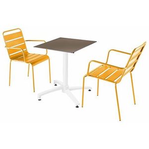Oviala Business Set van terrastafel in taupe laminaat en 2 gele fauteuils - geel Metaal 110729