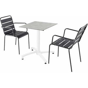 Oviala Tuintafel set laminaat beton en 2 fauteuils grijs